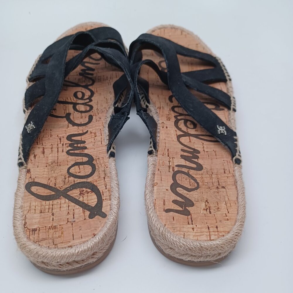 Sam Edelman Sandals Averie‎ Strappy Slide Black Leather Espadrille Women 10 - Picture 11 of 13
